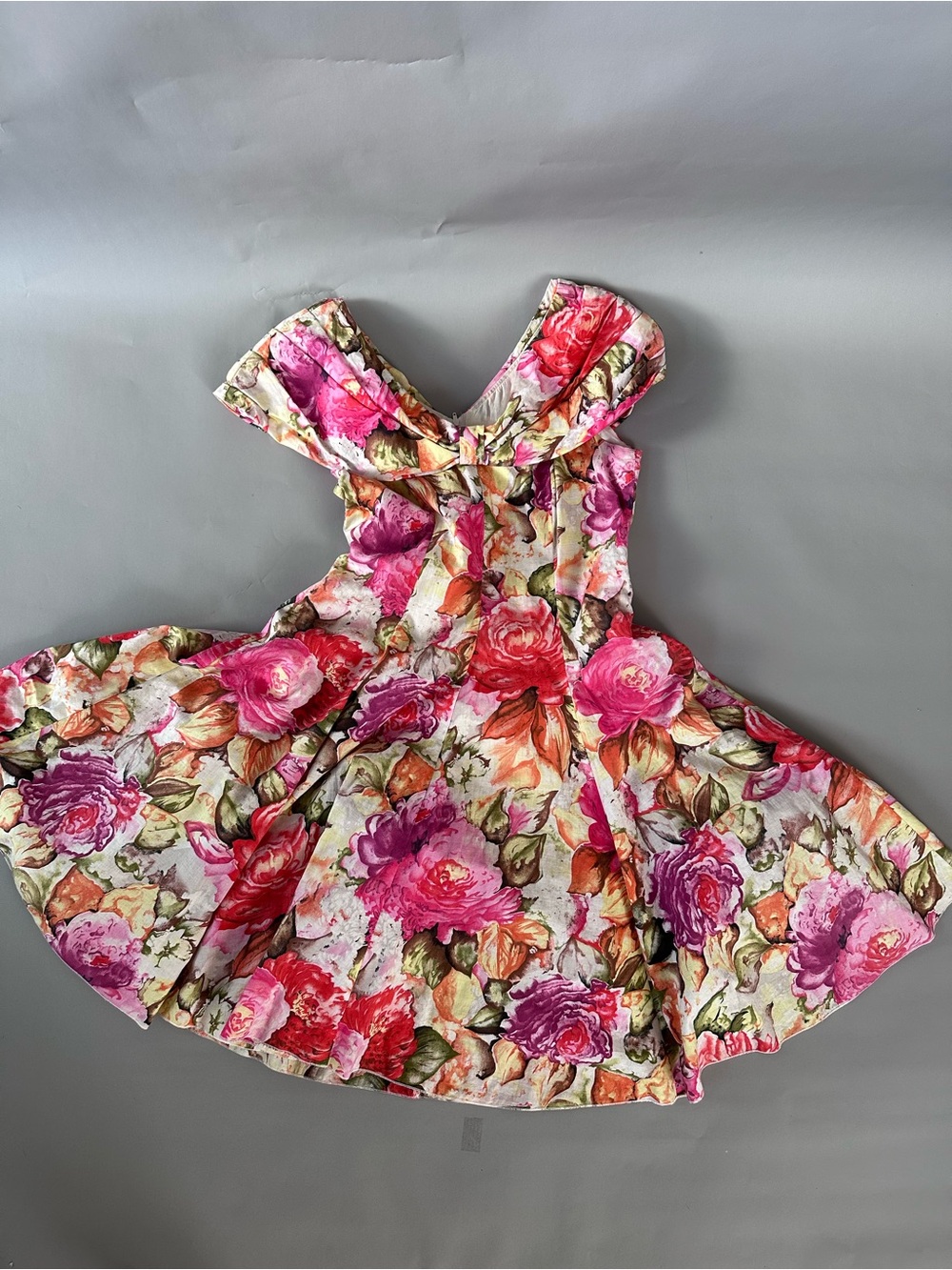 Vintage 1990’s Floral Fit-and-Flare Dress with Pink & Multicolor Roses